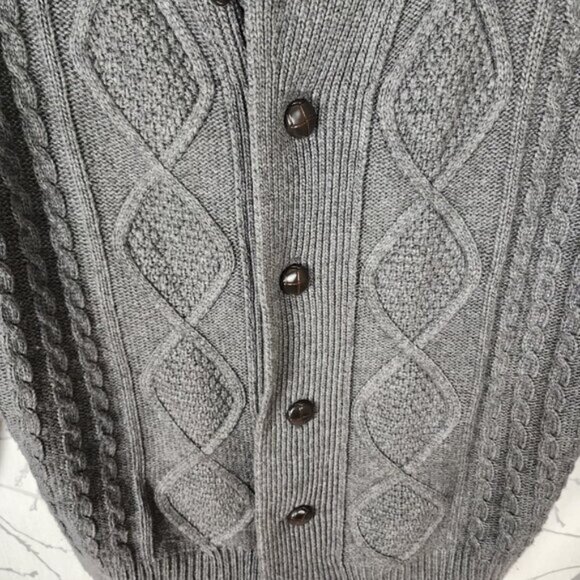 Distillery 30% Wool Cable Knit Shawl Collar Button Front Cardigan - Picture 2 of 6